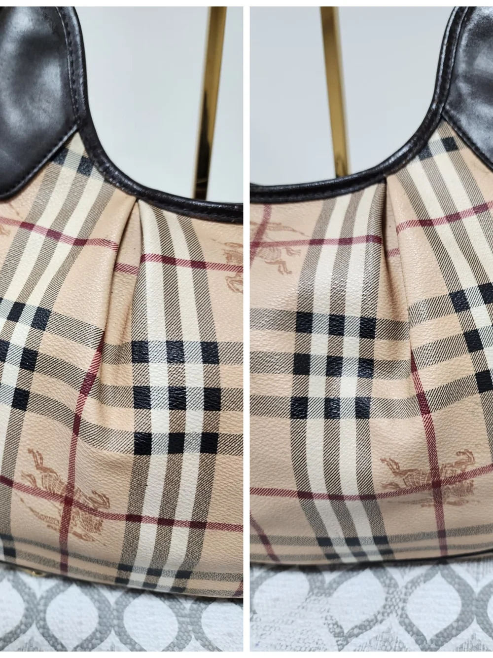BURBERRY Haymarket Check Small Brooklyn Hobo Brown/Beige